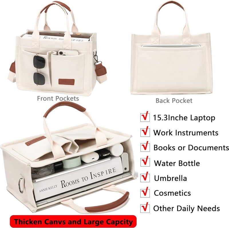 ZHMO Canvas Tote Bag for Women,Women's Bags Crossbody Bags Work Laptop Tote Bag Large Handbags Purse for Travel Nurse Teacher - Image 2